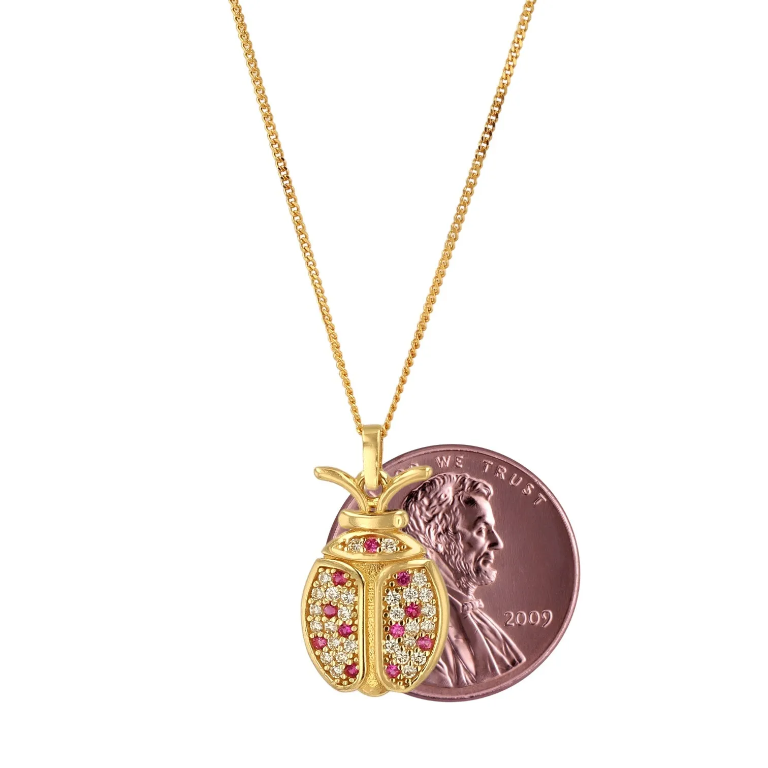 10k yellow gold Lady Bug chain and pendant set