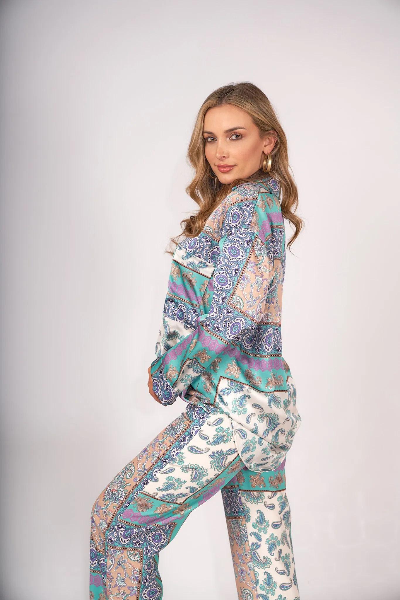 Abstract Print Satin Top