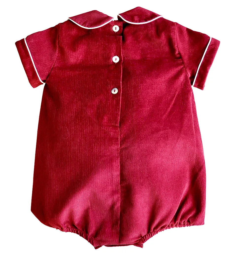 Avignon Collection Fall Burgundy Corduroy Boy's Romper