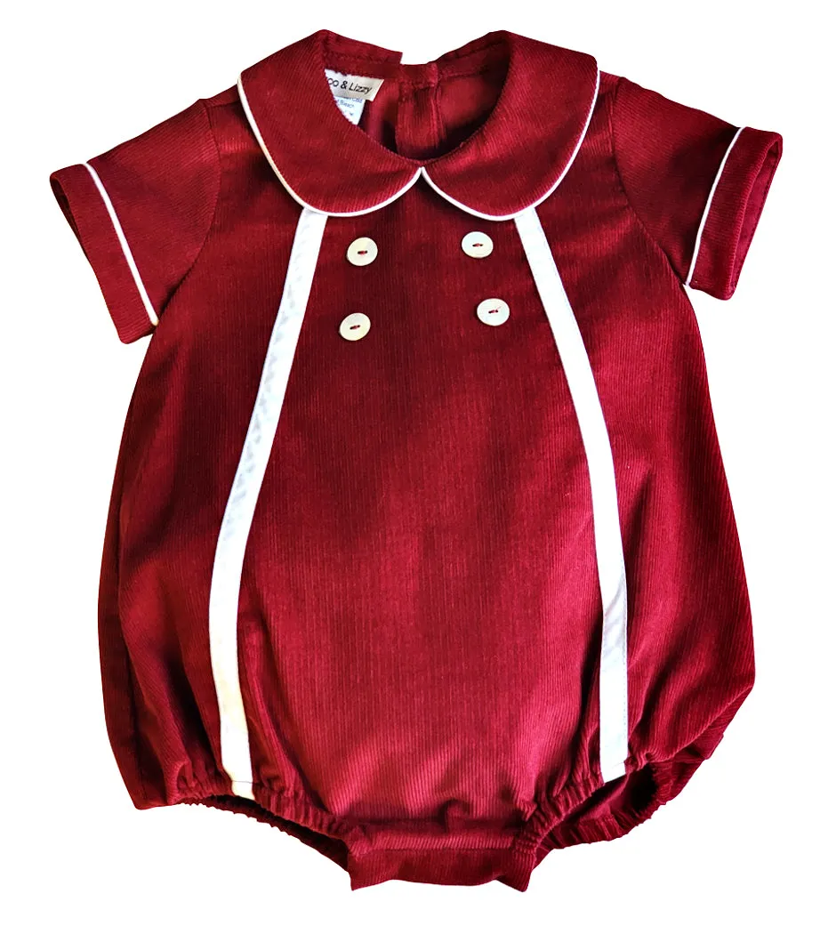 Avignon Collection Fall Burgundy Corduroy Boy's Romper