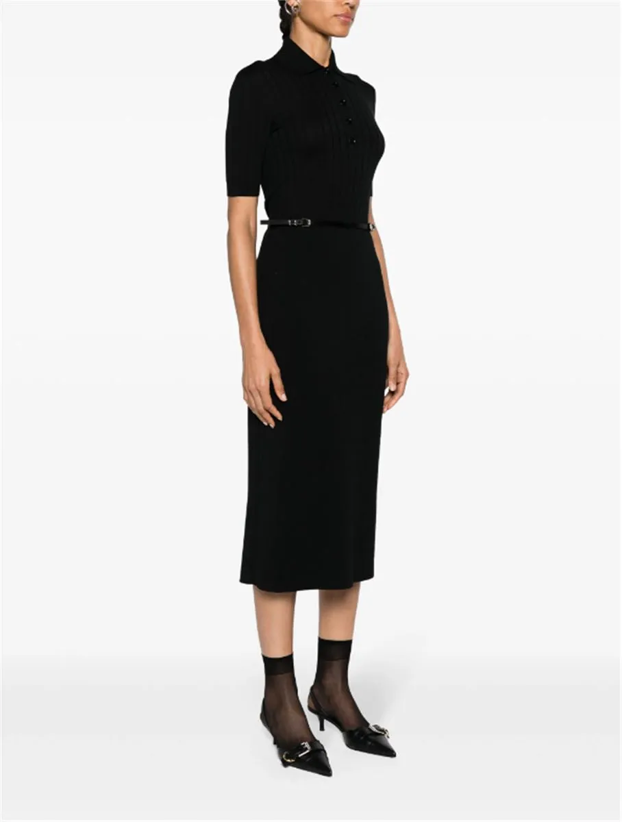 BELTED WOOL MIDI DRESS