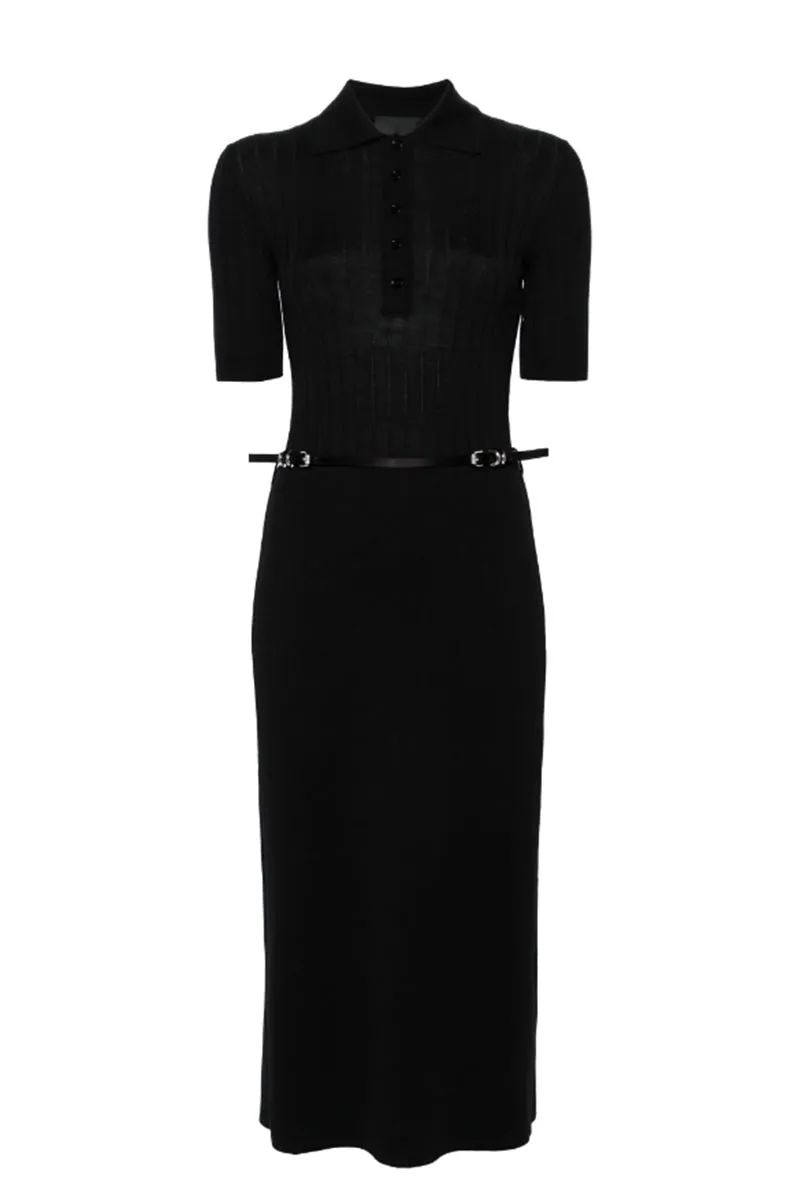 BELTED WOOL MIDI DRESS