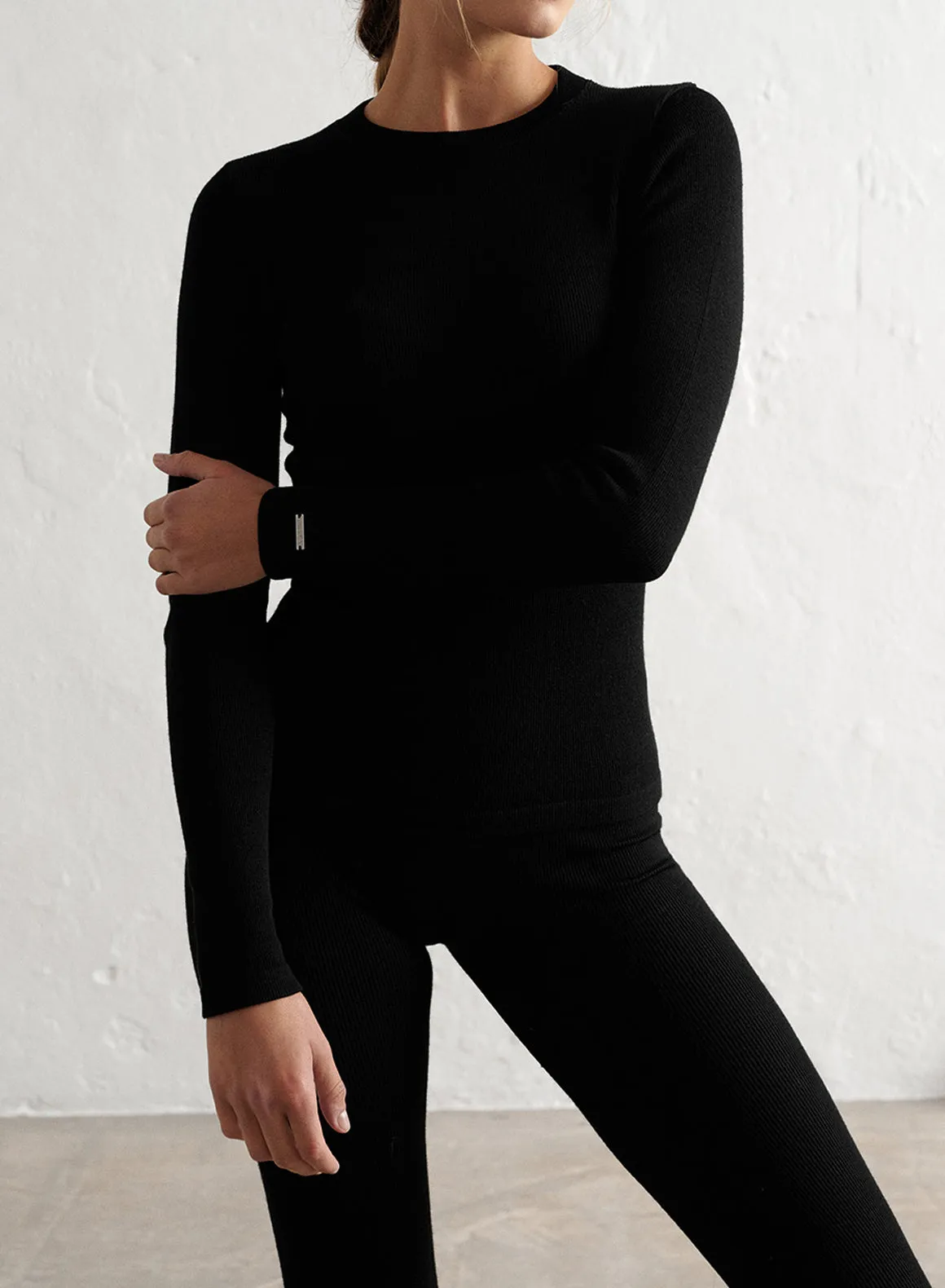 Black Ribbed Wool Long Sleeve