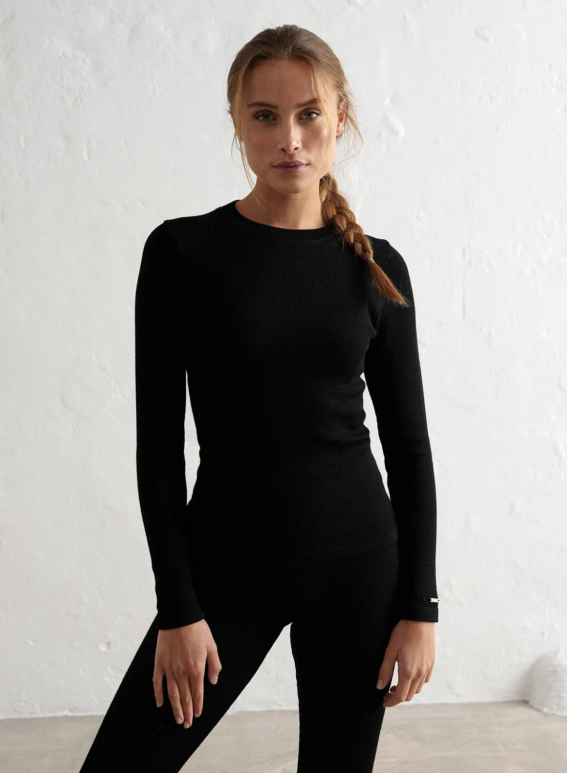 Black Ribbed Wool Long Sleeve