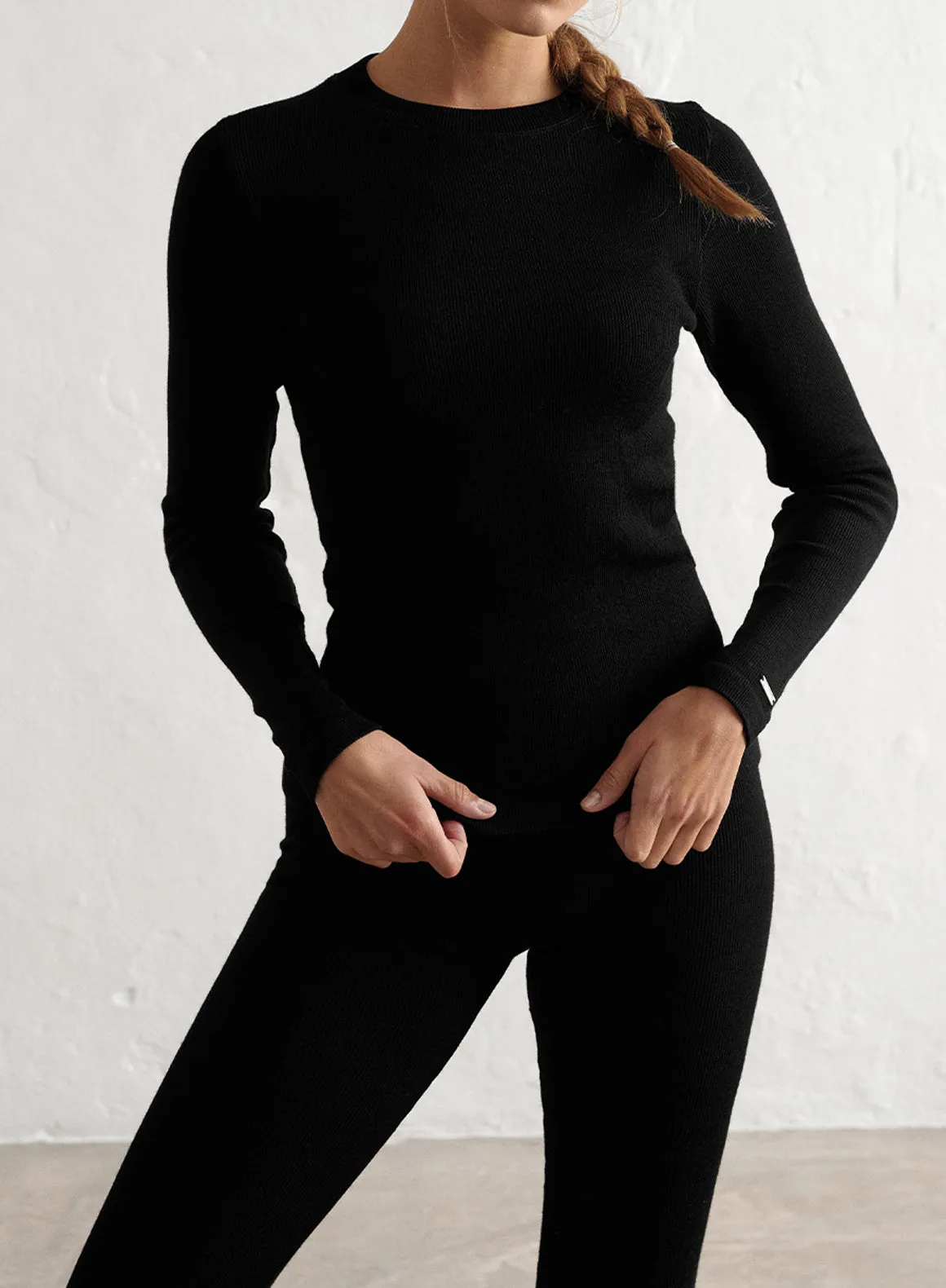 Black Ribbed Wool Long Sleeve