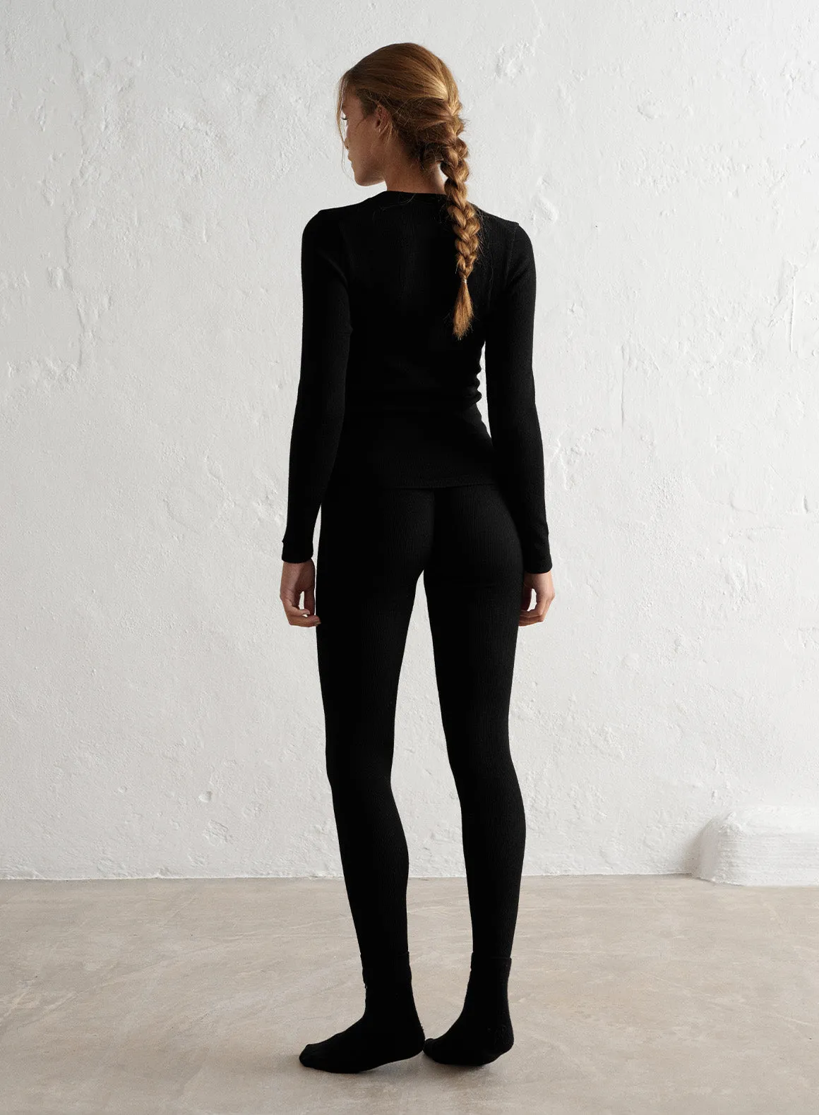 Black Ribbed Wool Long Sleeve