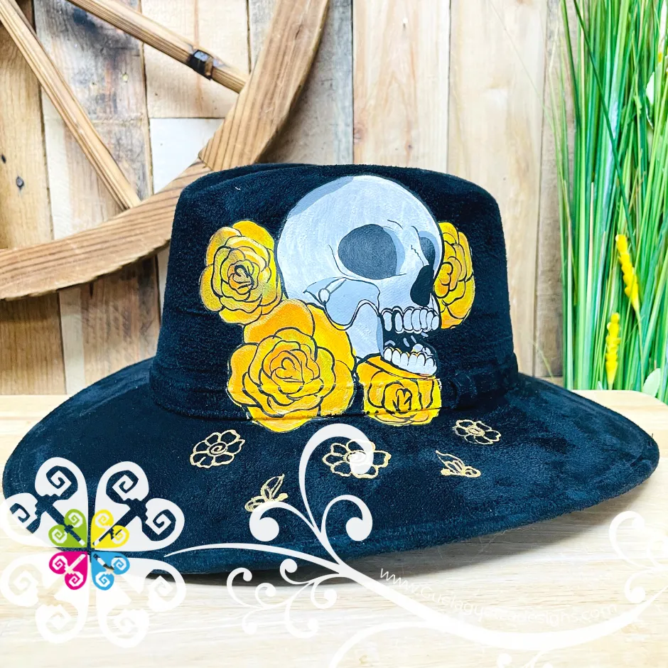 Black Skull and Roses - Hand Painted Fall Hat