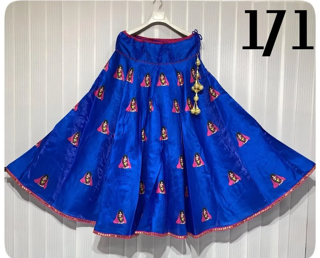 Blue Lady with Glasses Cotton Silk Flared Navratri Skirt