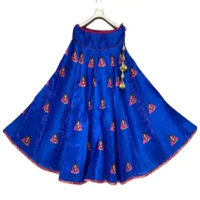 Blue Lady with Glasses Cotton Silk Flared Navratri Skirt