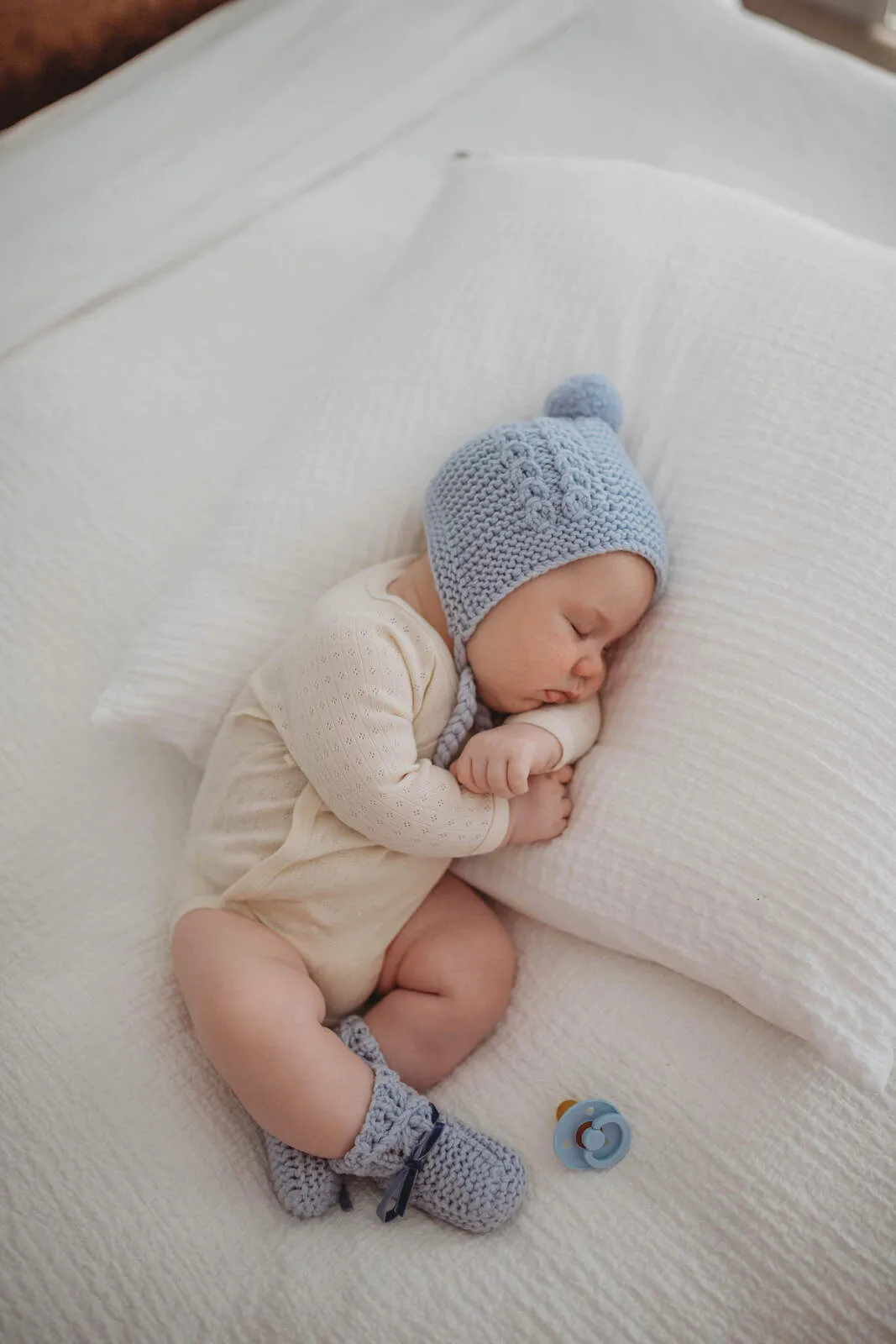 Blue Merino Wool Bonnet & Booties