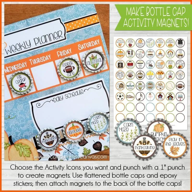 Bottle Cap Activity Calendar {FALL} PRINTABLE