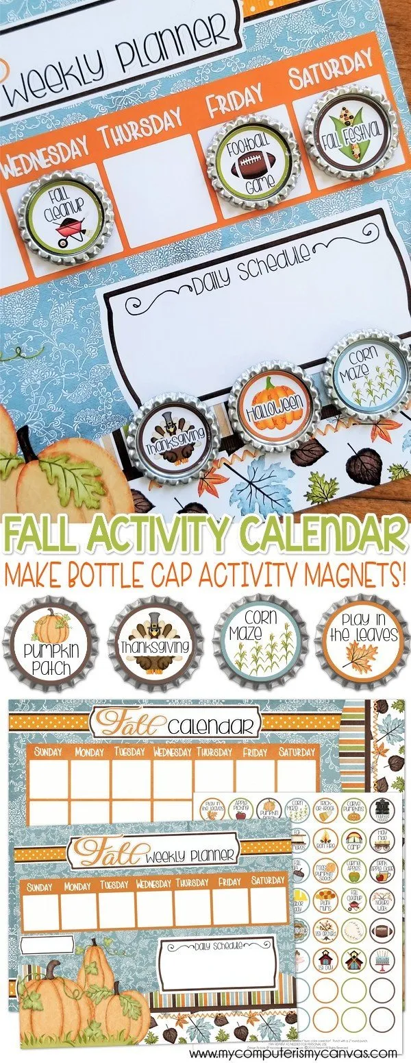 Bottle Cap Activity Calendar {FALL} PRINTABLE