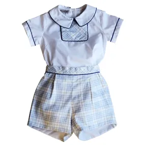 Boy's Fall Two piece Blue Checkered Short Set