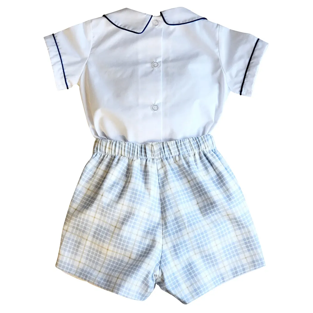 Boy's Fall Two piece Blue Checkered Short Set