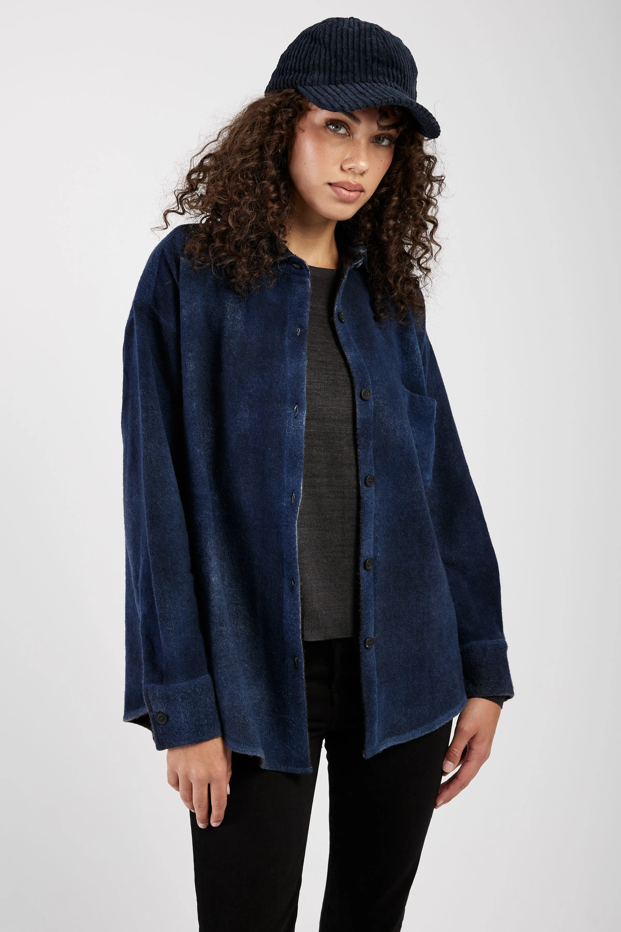 Cashmere Wool Knit Shirt in Midnight