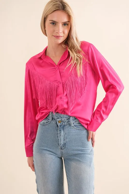 Chevron Fringe Satin Blouse