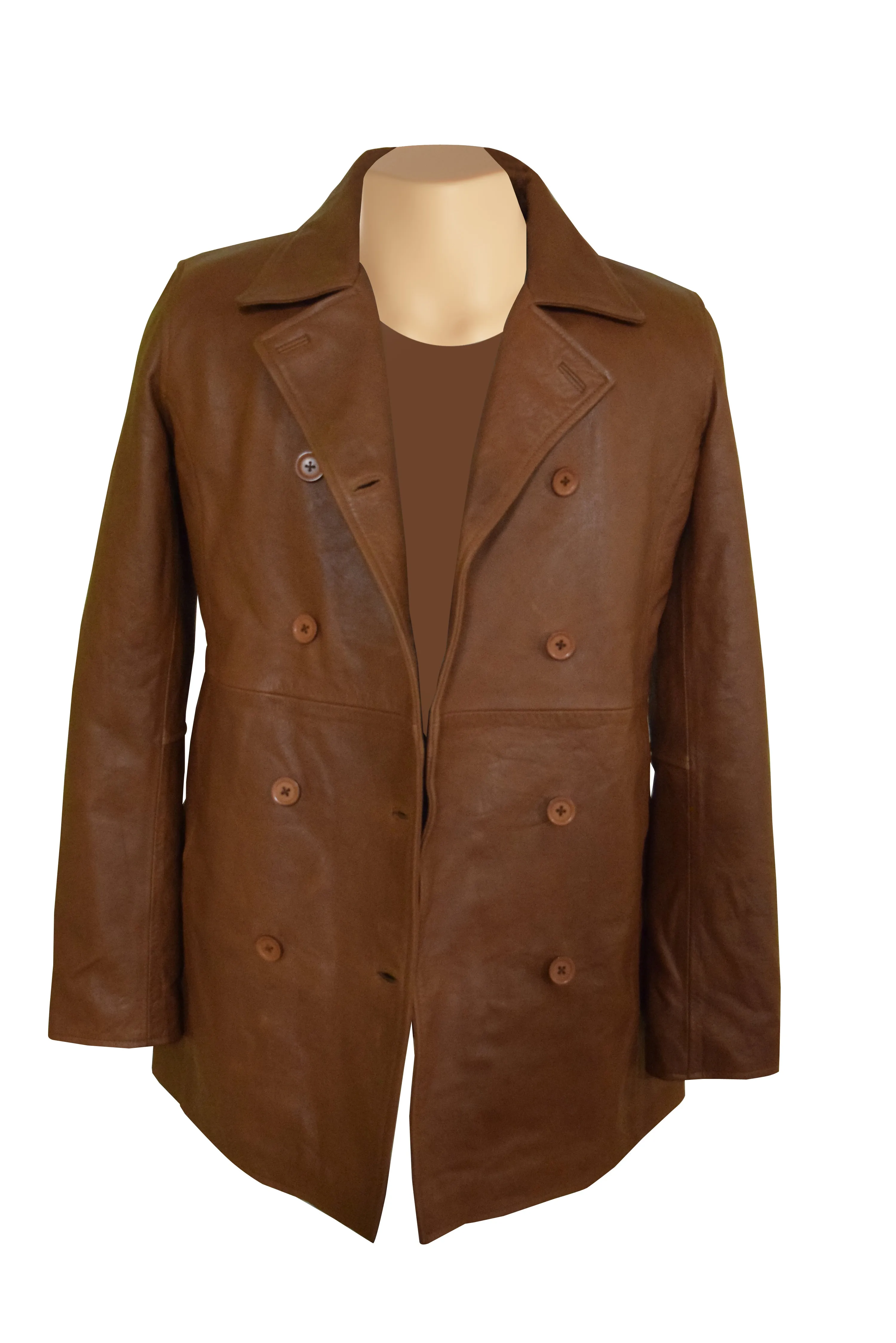 Corrina’s Camel Leather Peacoat