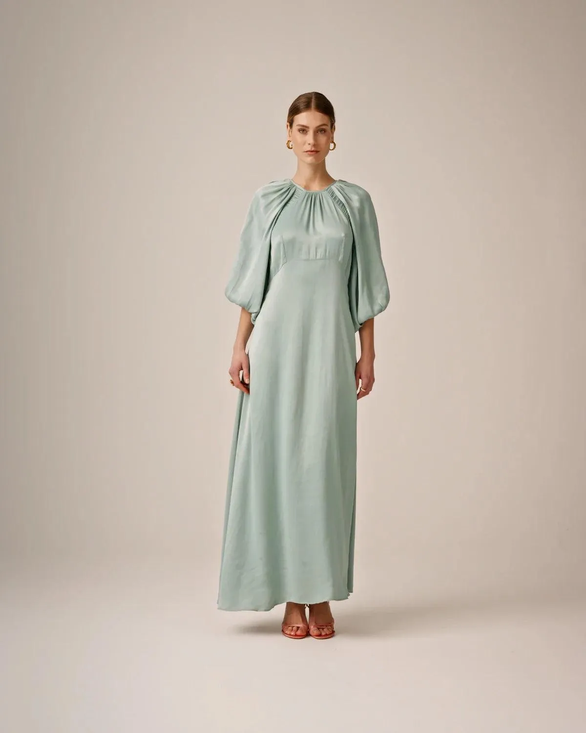 Crepe Satin Maxi Dress Turquoise