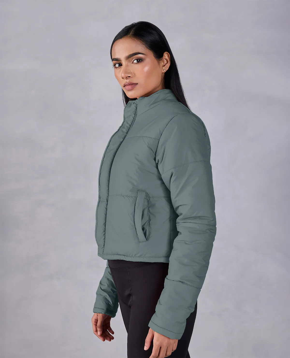 Cropped Puffer Jacket Olive