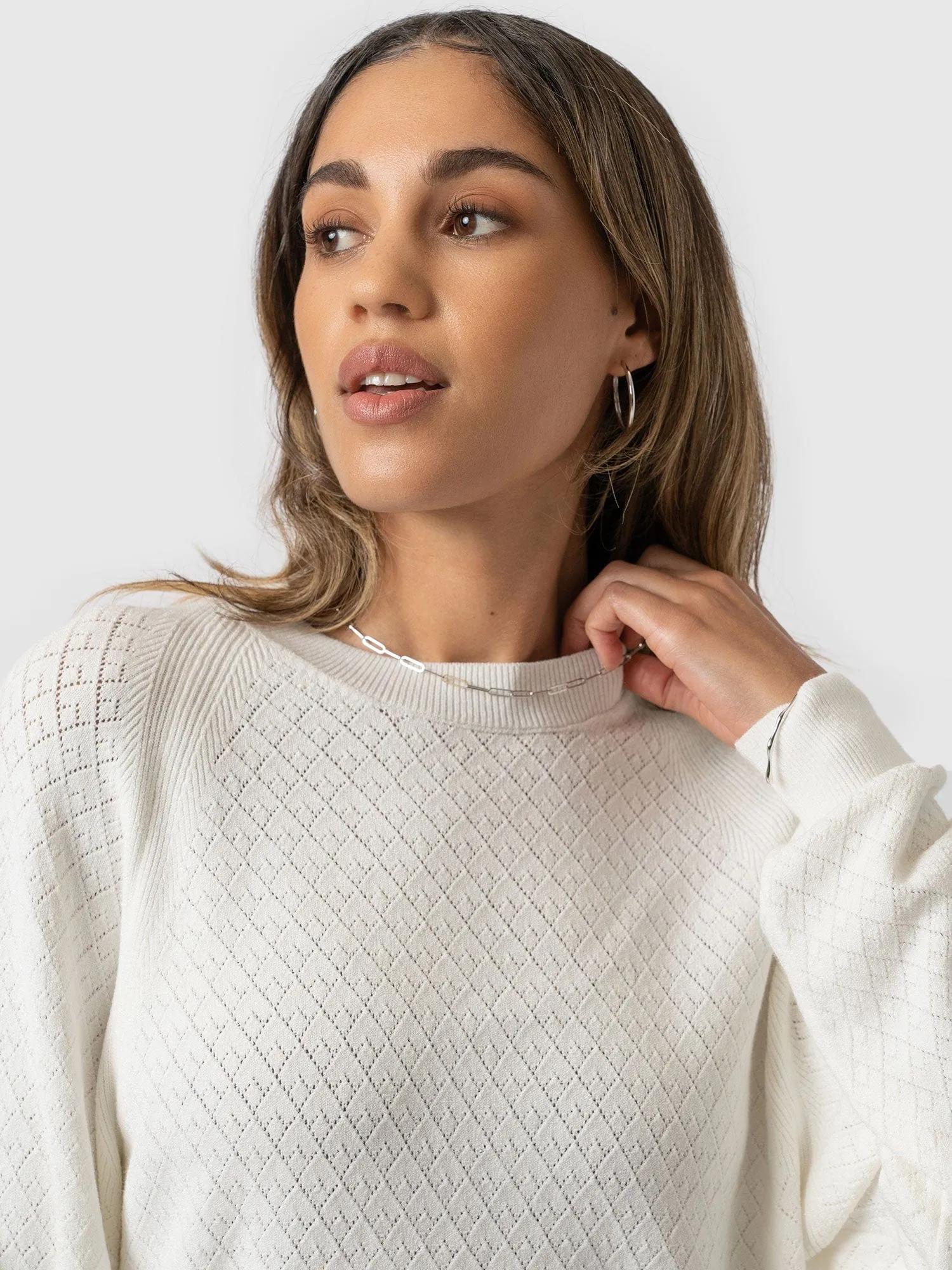 Diamond Knit Jumper - White