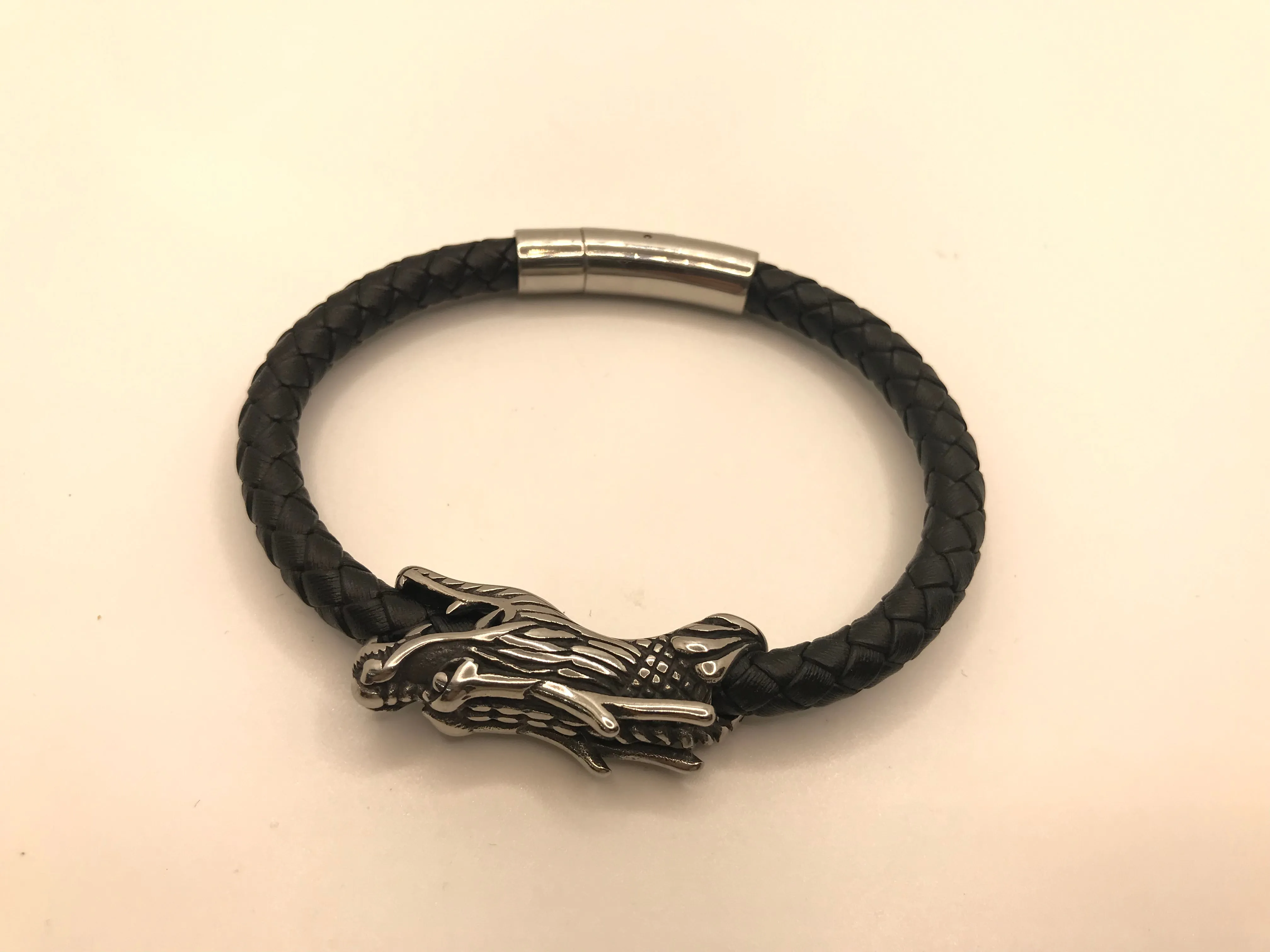 Dragon face leather bracelet