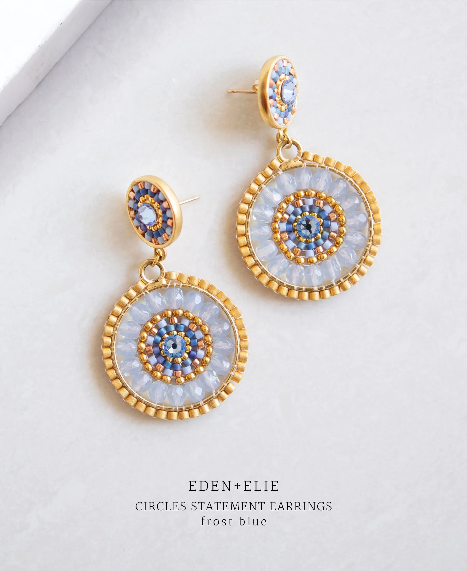 EDEN   ELIE double circle statement drop earrings - frost blue