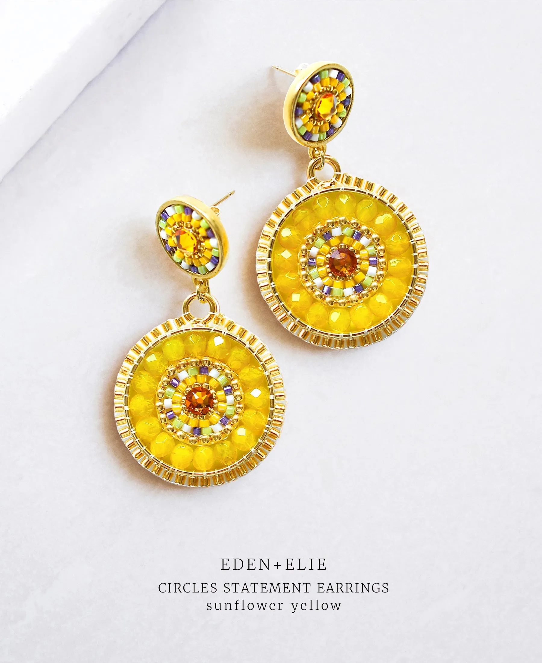 EDEN   ELIE double circle statement drop earrings - sunflower yellow