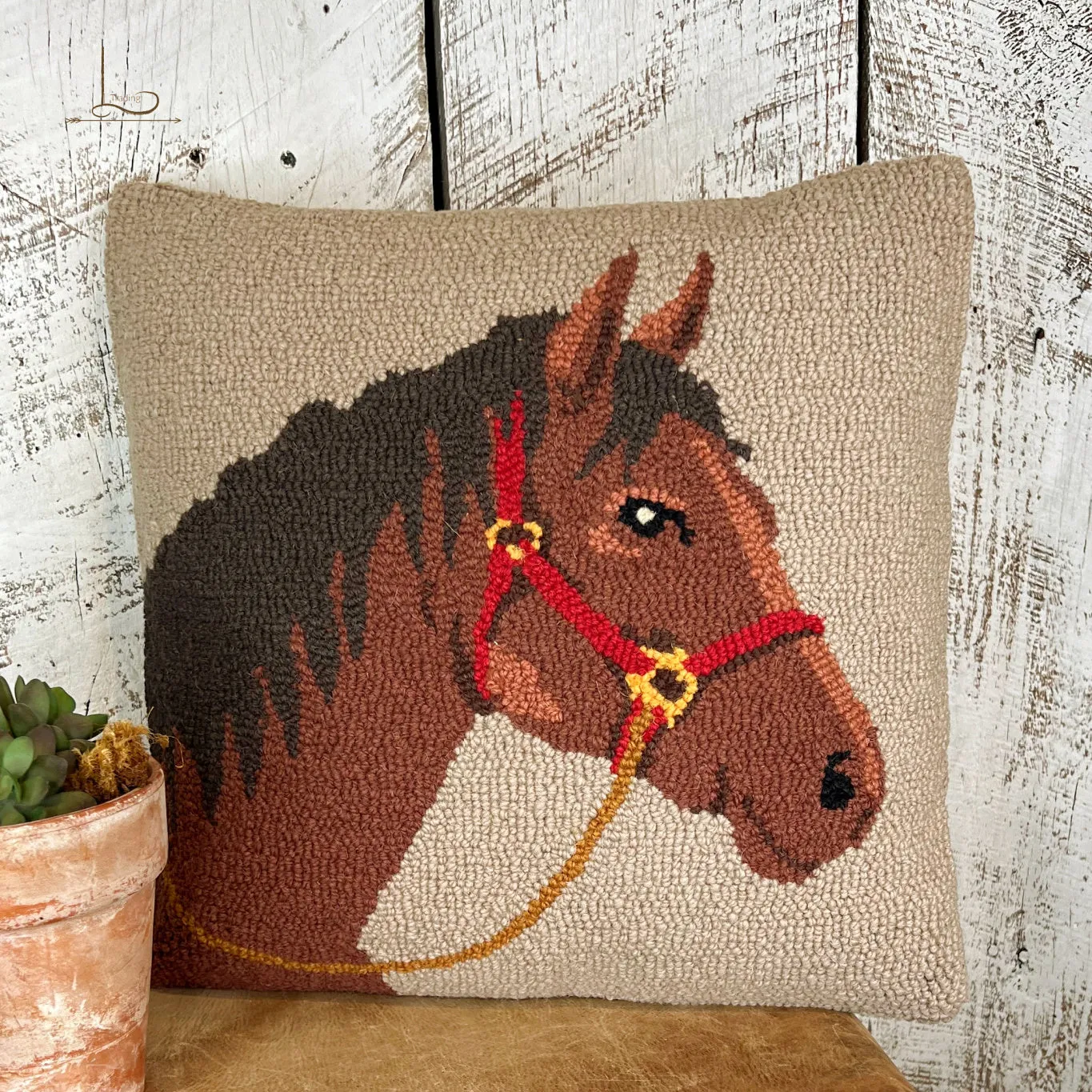 El Caballo ~ Wool Hooked Pillow