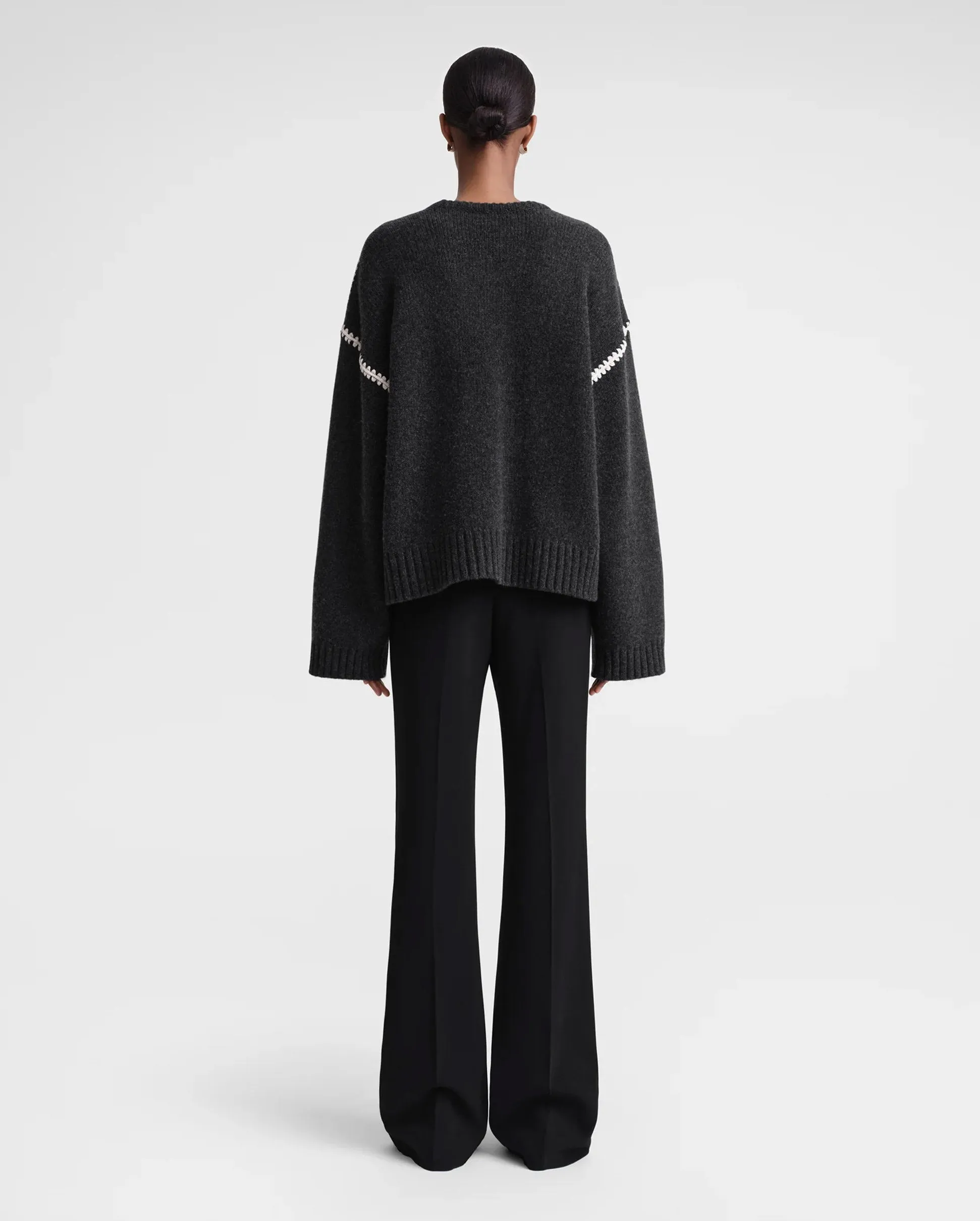 EMBROIDERED WOOL CASHMERE KNIT / GREY MELANGE