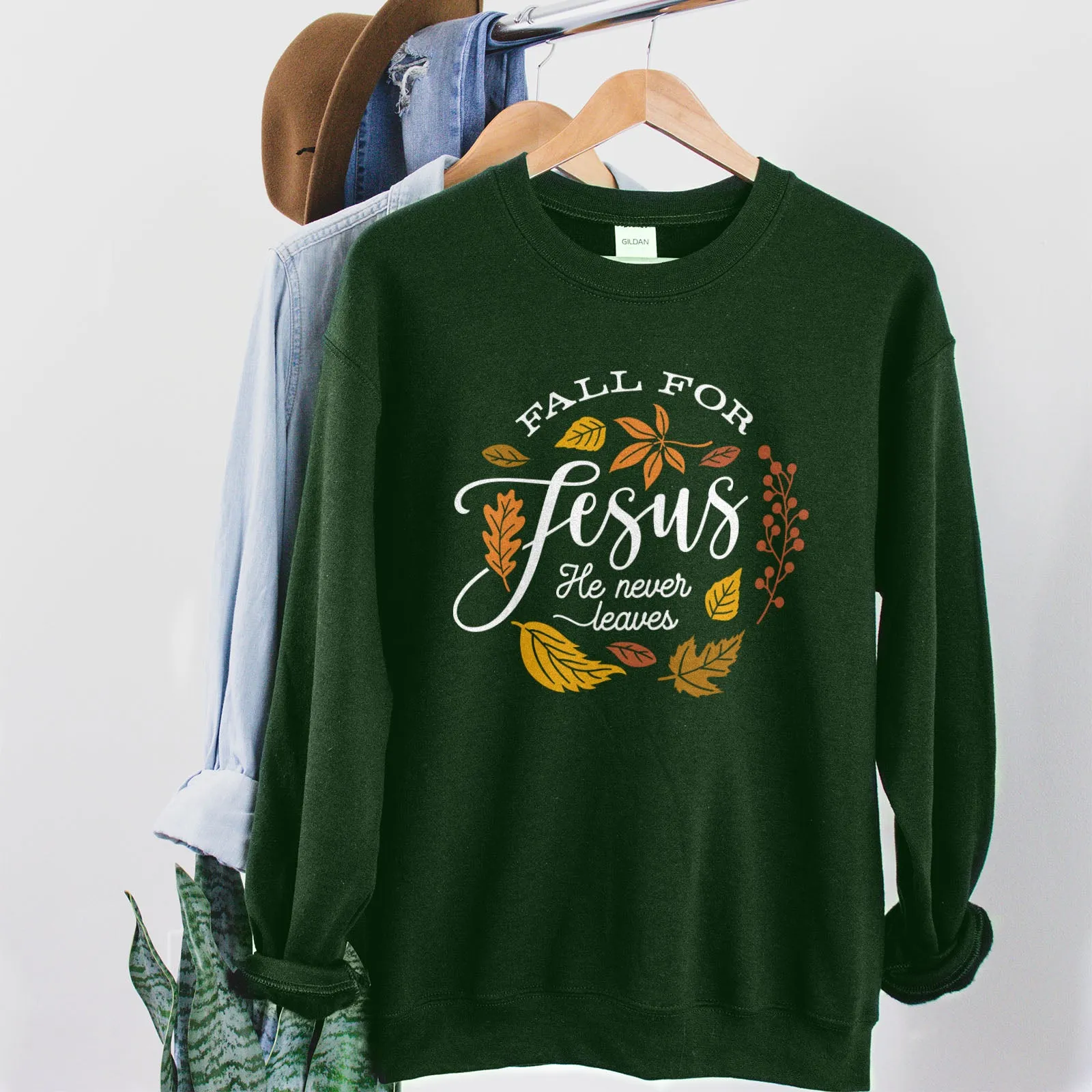 Fall For Jesus He Never Leaves Sweatshirt