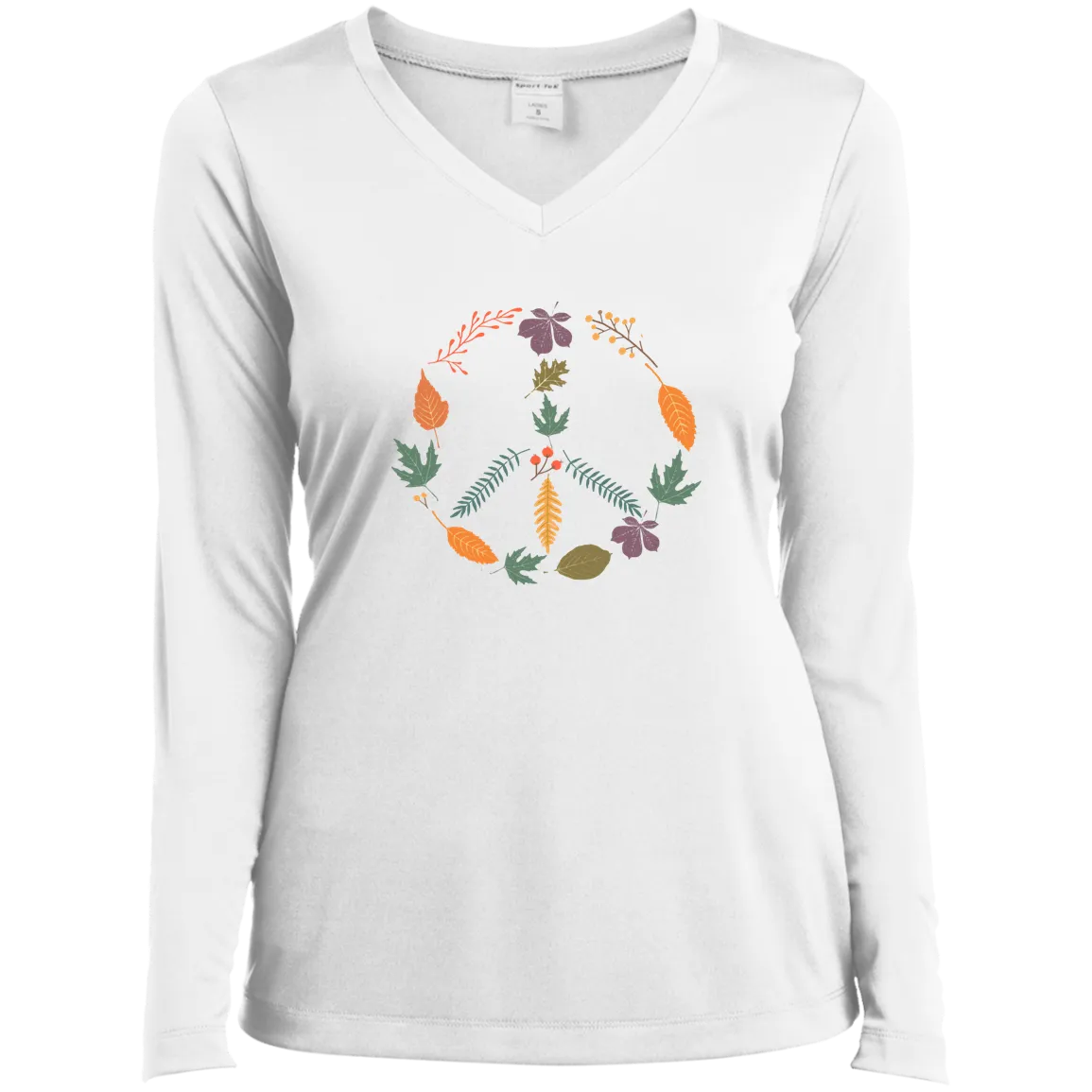 Fall Peace Sign - Ladies’ Long Sleeve Performance V-Neck Tee