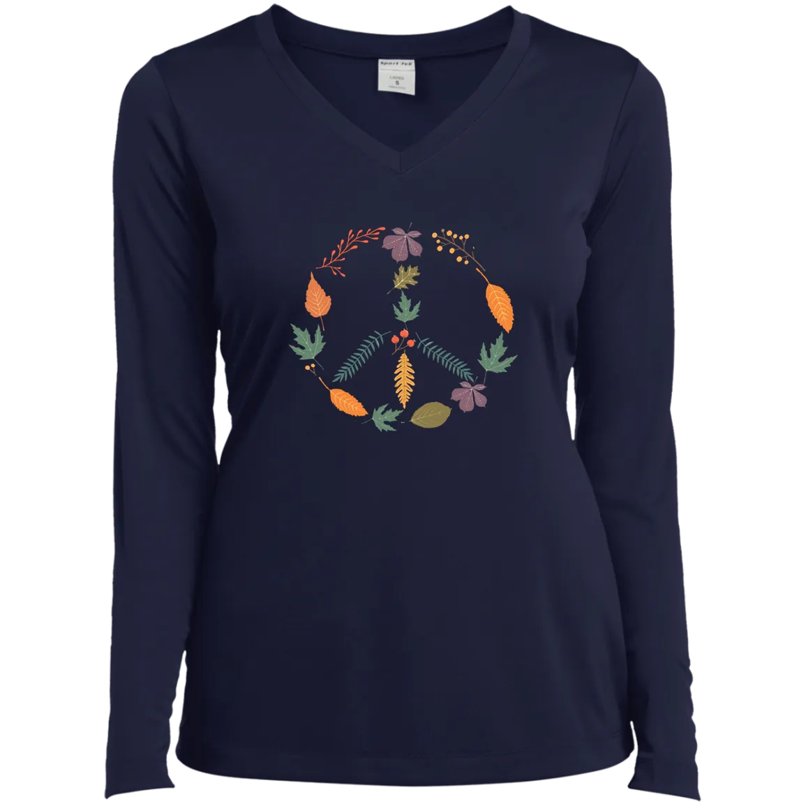 Fall Peace Sign - Ladies’ Long Sleeve Performance V-Neck Tee