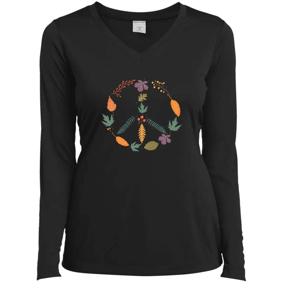 Fall Peace Sign - Ladies’ Long Sleeve Performance V-Neck Tee