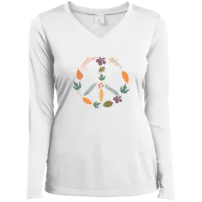 Fall Peace Sign - Ladies’ Long Sleeve Performance V-Neck Tee