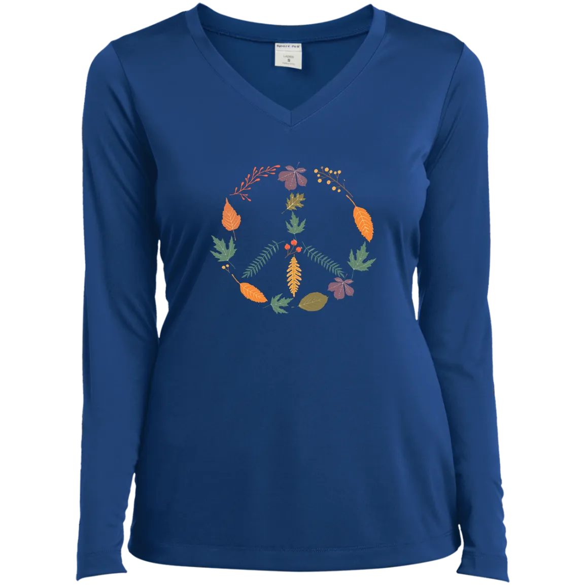 Fall Peace Sign - Ladies’ Long Sleeve Performance V-Neck Tee