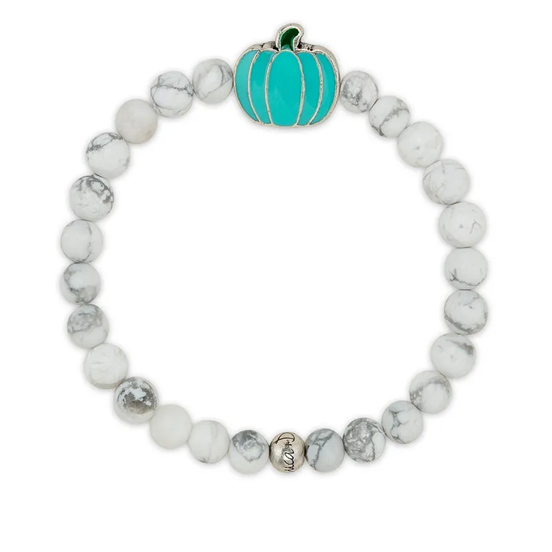 Fall Teal Pumpkin Stretch Bracelet with White Howlite Beads