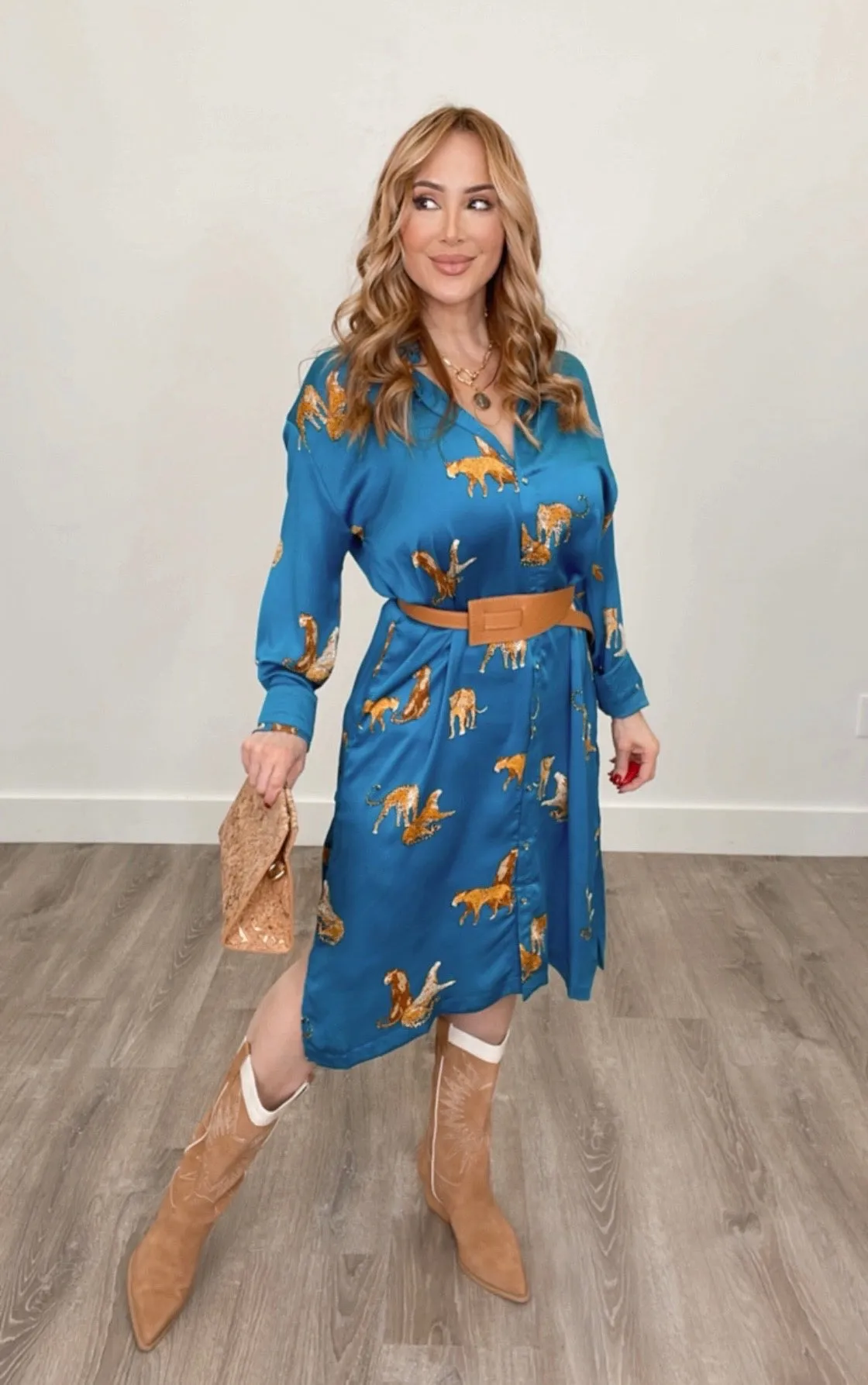 Fall Tiger Dress Teal