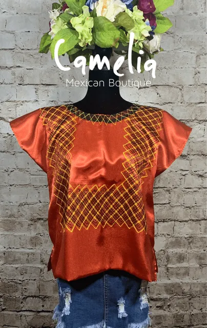 Frida Kahlo Huipil Blouse Satin