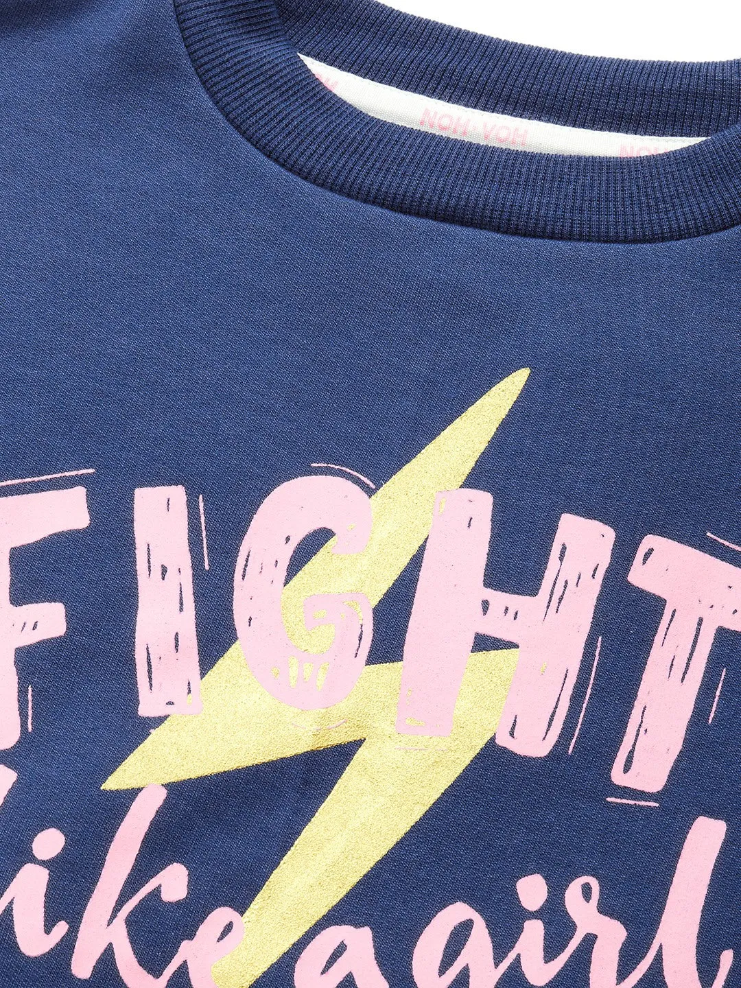 Girls Blue Fleece FIGHT Crop Sweatshirt