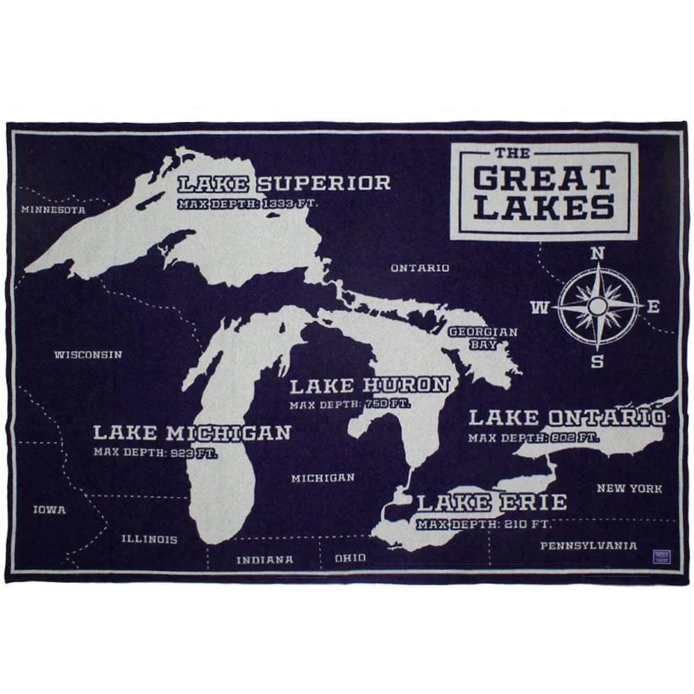 Great Lakes Map Wool Throw