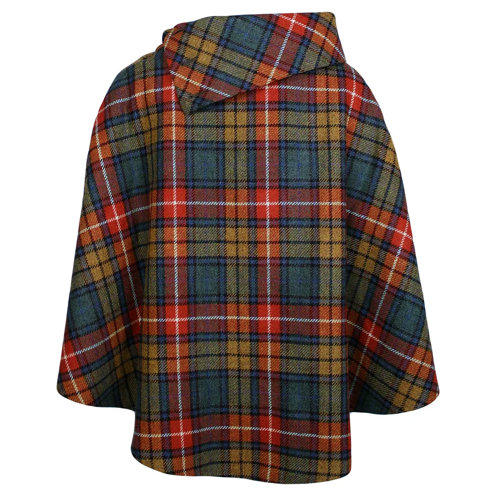 Cozy Irish Pure Wool Buttoned Poncho Wrap