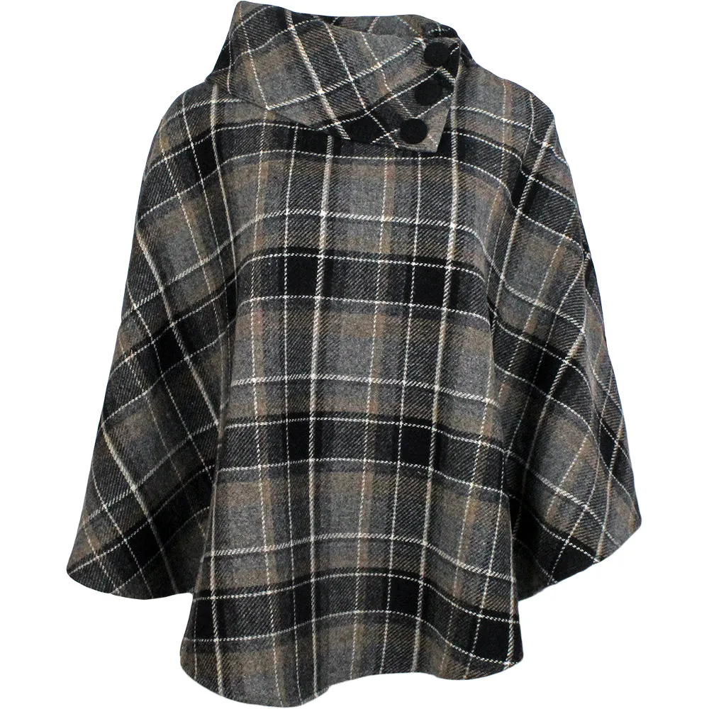 Cozy Irish Pure Wool Buttoned Poncho Wrap