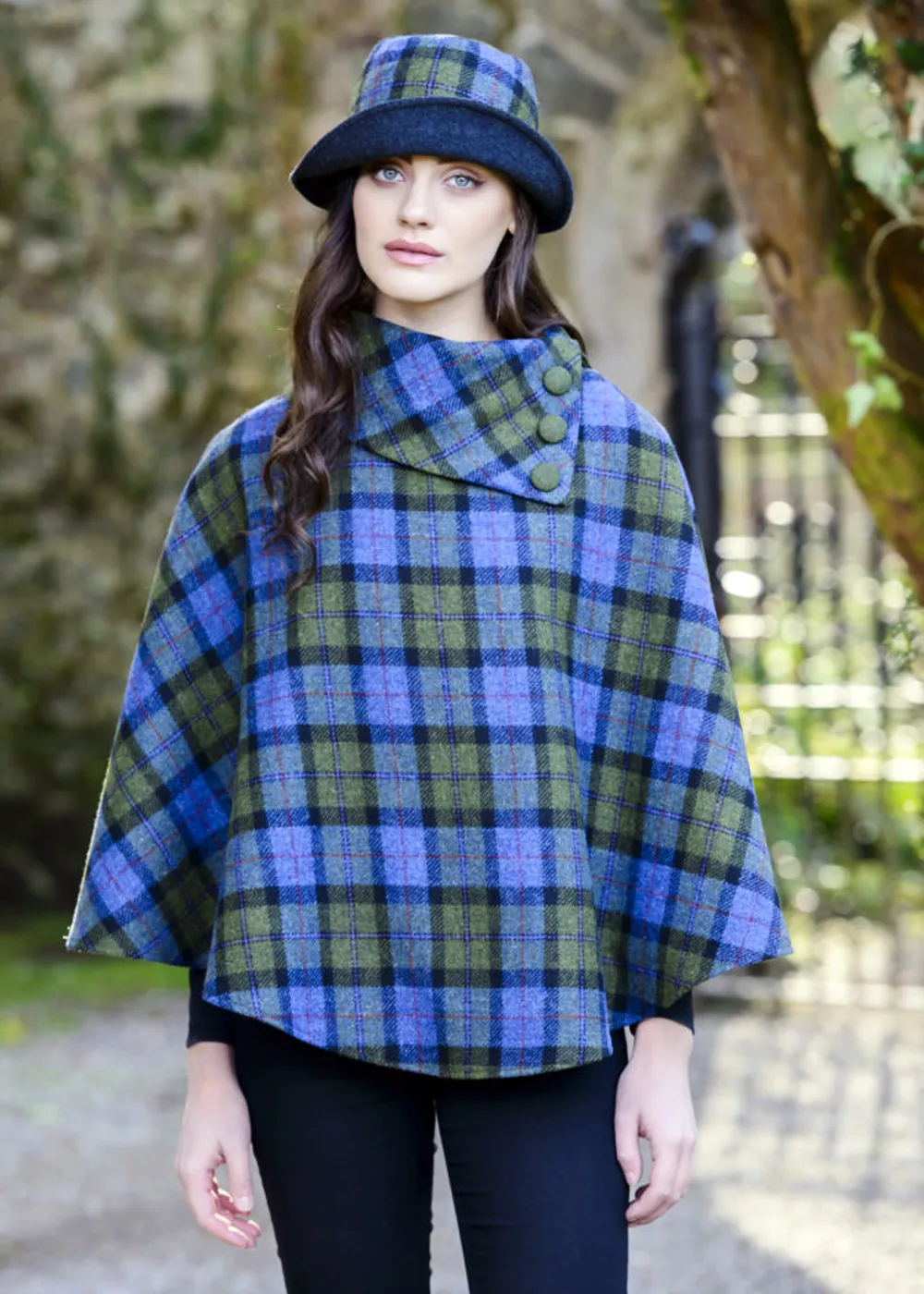 Cozy Irish Pure Wool Buttoned Poncho Wrap