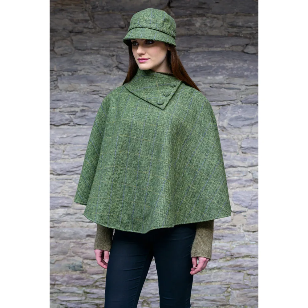 Cozy Irish Pure Wool Buttoned Poncho Wrap