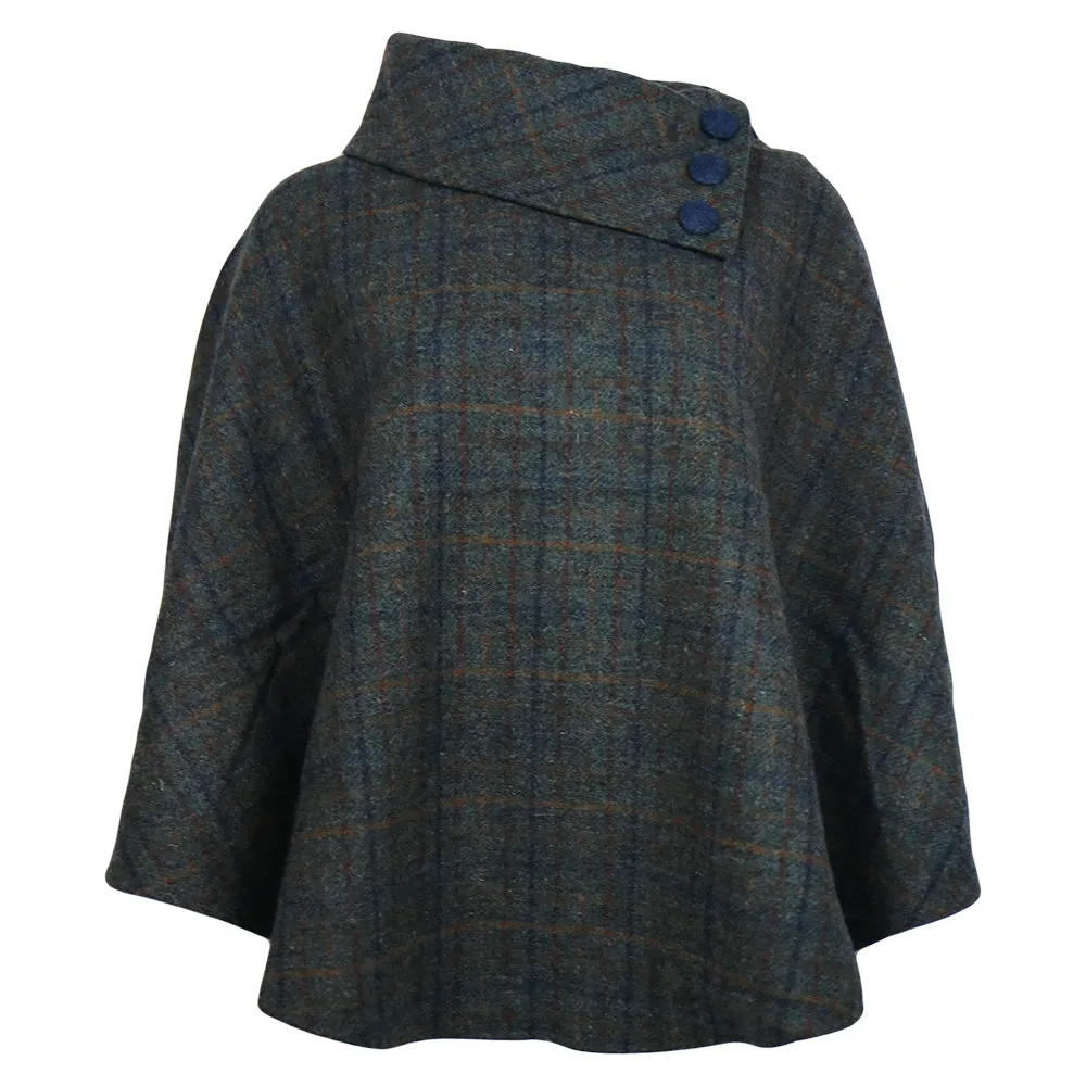 Cozy Irish Pure Wool Buttoned Poncho Wrap