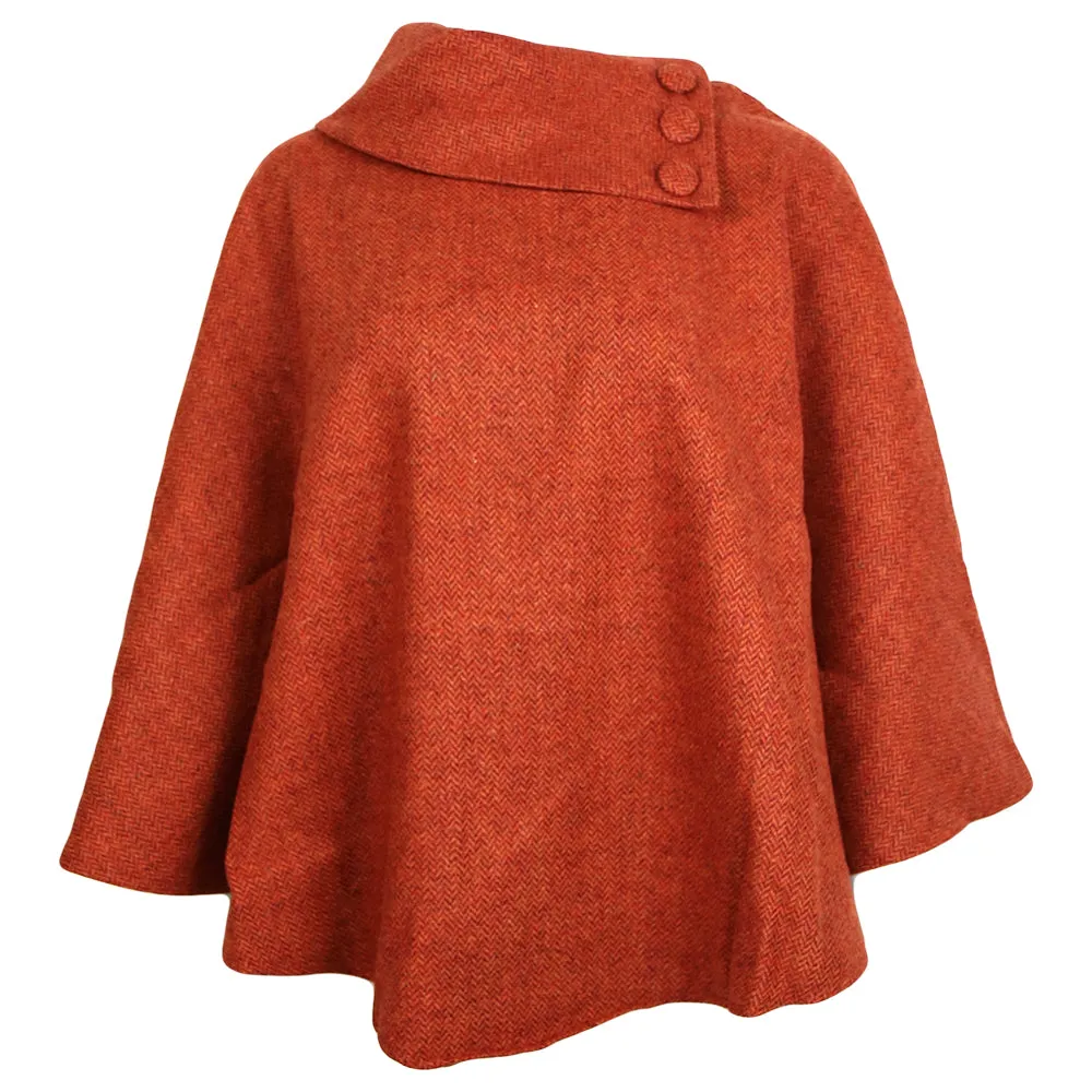 Cozy Irish Pure Wool Buttoned Poncho Wrap