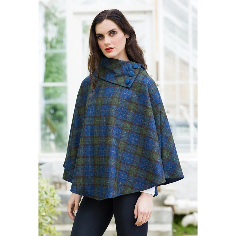 Cozy Irish Pure Wool Buttoned Poncho Wrap