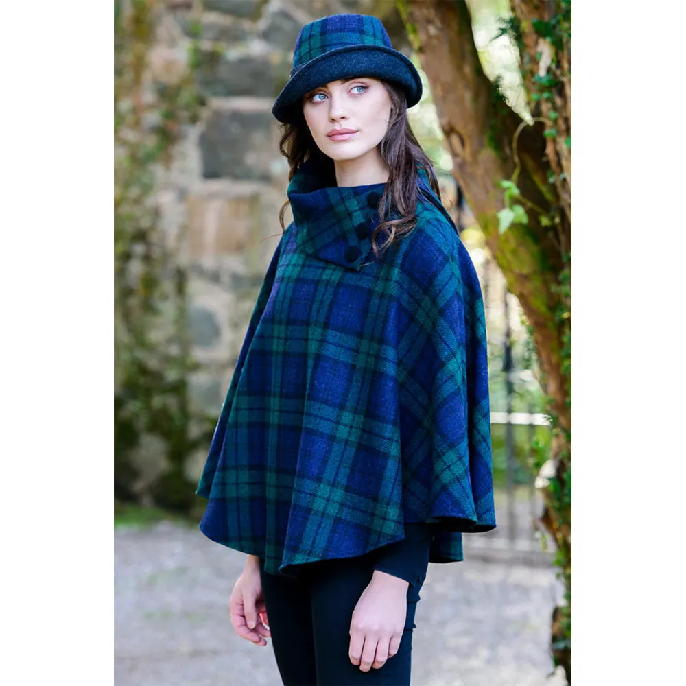 Cozy Irish Pure Wool Buttoned Poncho Wrap