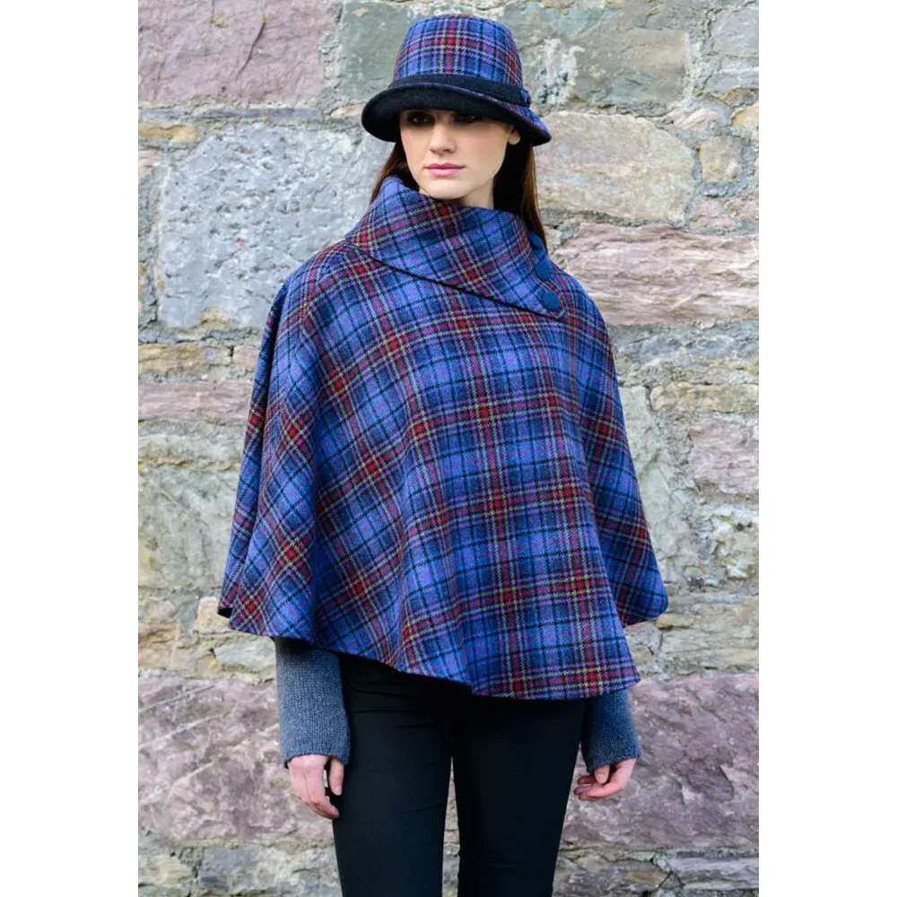 Cozy Irish Pure Wool Buttoned Poncho Wrap