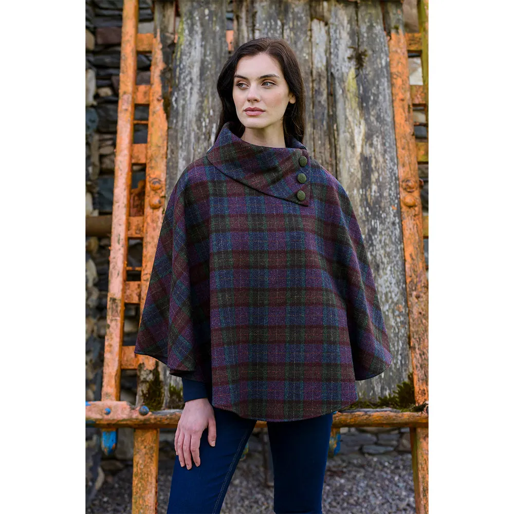 Cozy Irish Pure Wool Buttoned Poncho Wrap